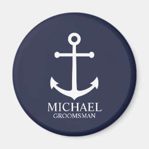 Nautical Navy Blue Anchor Personalised Groomsmen Magnet
