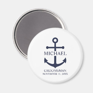 Nautical Navy Blue Anchor Personalised Groomsmen Magnet