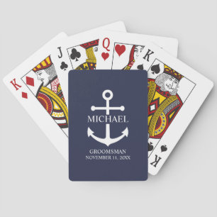Nautical Navy Blue Anchor Personalised Groomsmen Playing Cards