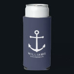 Nautical Navy Blue Anchor Personalised Groomsmen Seltzer Can Cooler<br><div class="desc">Modern Minimalist Nautical Navy Blue Anchor Personalised Groomsmen Can Cooler featuring white anchor and personalised groomsman's name with title in white modern sans serif font style on navy blue background. Also perfect for best man, father of the bride, ring bearer, maid of honour, flower girl, mother of the bride and...</div>