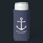 Nautical Navy Blue Anchor Personalised Groomsmen Seltzer Can Cooler<br><div class="desc">Modern Minimalist Nautical Navy Blue Anchor Personalised Groomsmen Can Cooler featuring white anchor and personalised groomsman's name with title in white modern sans serif font style on navy blue background. Also perfect for best man, father of the bride, ring bearer, maid of honour, flower girl, mother of the bride and...</div>