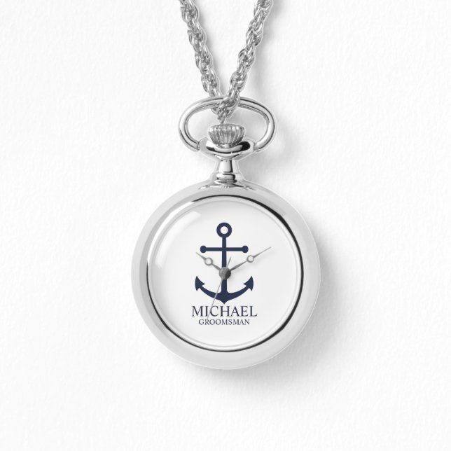 Nautical Navy Blue Anchor Personalised Groomsmen Watch (Front)