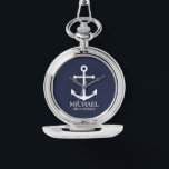 Nautical Navy Blue Anchor Personalised Groomsmen Watch<br><div class="desc">Nautical Personalised Groomsmen Gift
This design features white anchor and personalised groomsman's name with title in white classic serif font style on navy blue background.

Also perfect for best man,  father of the bride and more.</div>