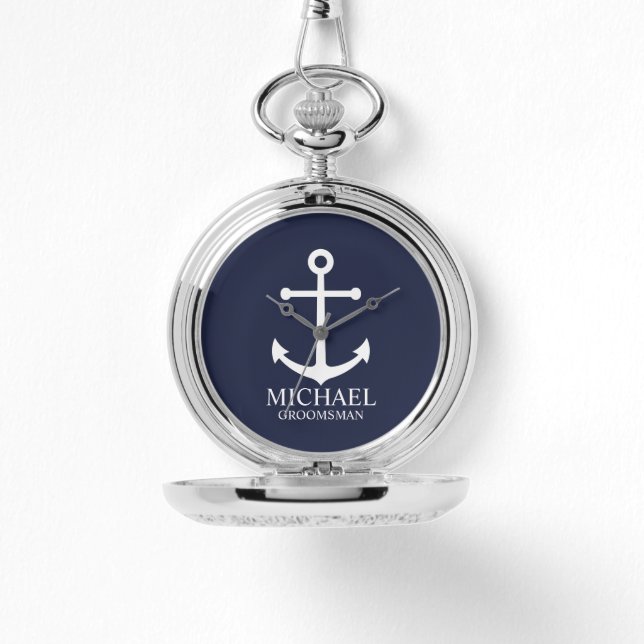 Nautical Navy Blue Anchor Personalised Groomsmen Watch (Front)