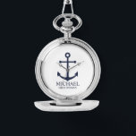 Nautical Navy Blue Anchor Personalised Groomsmen Watch<br><div class="desc">Nautical Personalised Groomsmen Gift
This design features navy blue anchor and personalised groomsman's name with title in navy blue classic serif font style on white background.

Also perfect for best man,  father of the bride and more.</div>