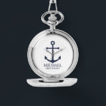 Nautical Navy Blue Anchor Personalised Groomsmen Watch<br><div class="desc">Nautical Personalised Groomsmen Gift
This design features navy blue anchor and personalised groomsman's name with title in navy blue classic serif font style on white background.

Also perfect for best man,  father of the bride and more.</div>