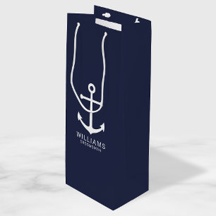 Nautical Navy Blue Anchor Personalised Groomsmen Wine Gift Bag