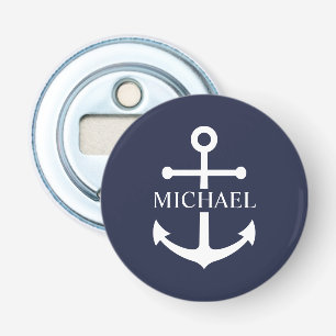 Nautical Navy Blue Anchor Personalised Name Bottle Opener