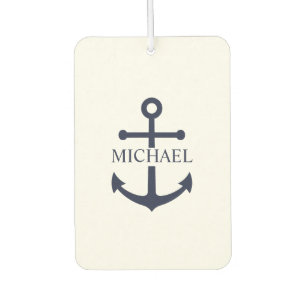 Nautical Navy Blue Anchor Personalised Name Car Air Freshener