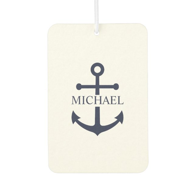 Nautical Navy Blue Anchor Personalised Name Car Air Freshener (Front)