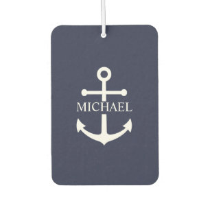Nautical Navy Blue Anchor Personalised Name Car Air Freshener