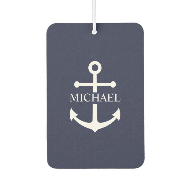 Nautical Navy Blue Anchor Personalised Name Car Air Freshener (Front)
