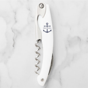 Nautical Navy Blue Anchor Personalised Name Corkscrew