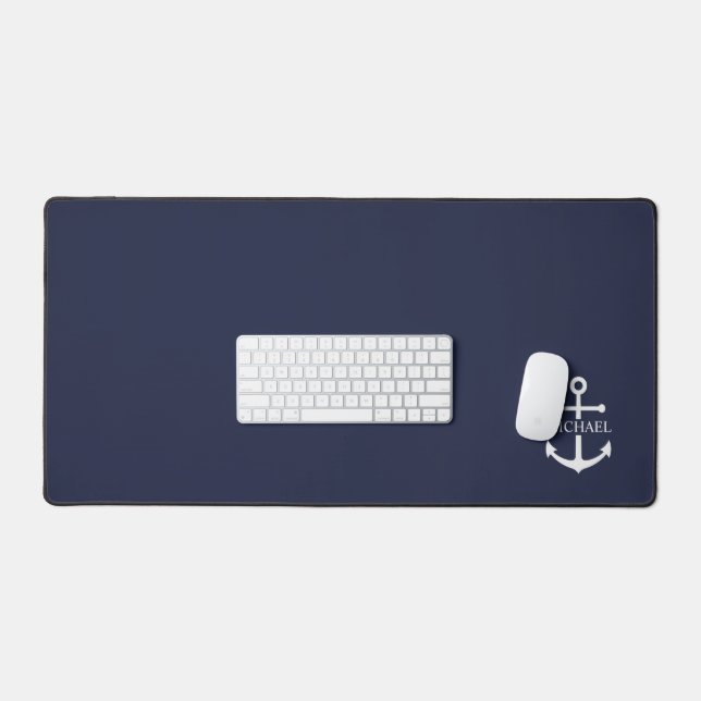 Nautical Navy Blue Anchor Personalised Name Desk Mat (Keyboard & Mouse)
