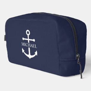Nautical Navy Blue Anchor Personalised Name Dopp Kit