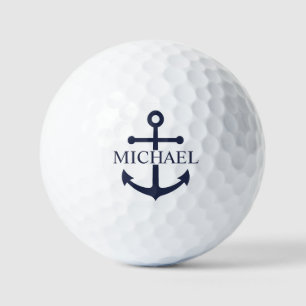Nautical Navy Blue Anchor Personalised Name Golf Balls