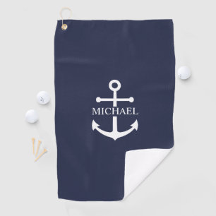 Nautical Navy Blue Anchor Personalised Name Golf Towel