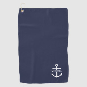 Nautical Navy Blue Anchor Personalised Name Golf Towel