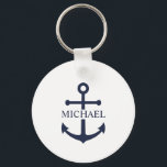 Nautical Navy Blue Anchor Personalised Name Key Ring<br><div class="desc">This personalised gift features a navy blue anchor design with custom name in a classic navy serif font.

A thoughtful nautical gift idea for beach house décor,  Father’s Day gift for dad,  thank you gift for groomsmen,  or a unique present for any special occasion.</div>