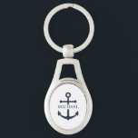 Nautical Navy Blue Anchor Personalised Name Key Ring<br><div class="desc">This personalised gift features a navy blue anchor design with custom name in a classic navy serif font.

A thoughtful nautical gift idea for beach house décor,  Father’s Day gift for dad,  thank you gift for groomsmen,  or a unique present for any special occasion.</div>