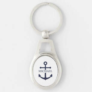 Nautical Navy Blue Anchor Personalised Name Key Ring