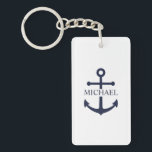 Nautical Navy Blue Anchor Personalised Name Key Ring<br><div class="desc">This personalised gift features a navy blue anchor design with custom name in a classic navy serif font.

A thoughtful nautical gift idea for beach house décor,  Father’s Day gift for dad,  thank you gift for groomsmen,  or a unique present for any special occasion.</div>