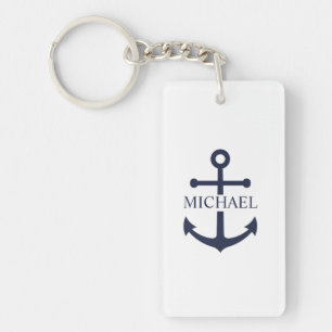 Nautical Navy Blue Anchor Personalised Name Key Ring