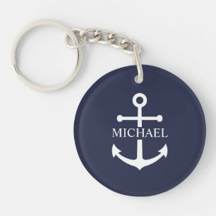 Nautical Navy Blue Anchor Personalised Name Key Ring