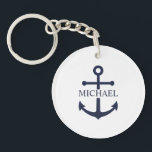 Nautical Navy Blue Anchor Personalised Name Key Ring<br><div class="desc">This personalised gift features a navy blue anchor design with custom name in a classic navy serif font.

A thoughtful nautical gift idea for beach house décor,  Father’s Day gift for dad,  thank you gift for groomsmen,  or a unique present for any special occasion.</div>