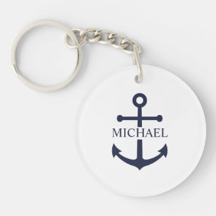 Nautical Navy Blue Anchor Personalised Name Key Ring