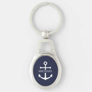 Nautical Navy Blue Anchor Personalised Name Key Ring