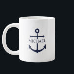 Nautical Navy Blue Anchor Personalised Name Large Coffee Mug<br><div class="desc">This personalised gift features a navy blue anchor design with custom name in a classic navy serif font.

A thoughtful nautical gift idea for beach house décor,  Father’s Day gift for dad,  thank you gift for groomsmen,  or a unique present for any special occasion.</div>
