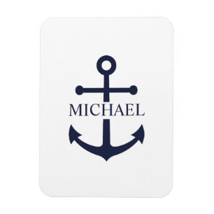 Nautical Navy Blue Anchor Personalised Name Magnet