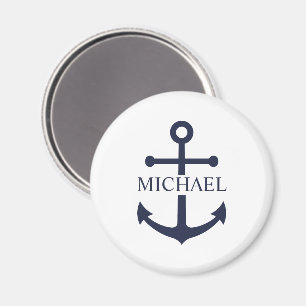 Nautical Navy Blue Anchor Personalised Name Magnet