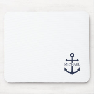 Nautical Navy Blue Anchor Personalised Name Mouse Mat