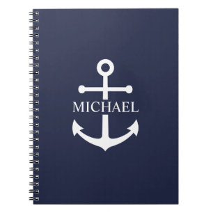 Nautical Navy Blue Anchor Personalised Name Notebook