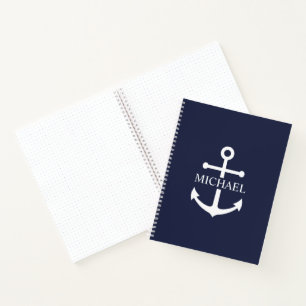 Nautical Navy Blue Anchor Personalised Name Notebook