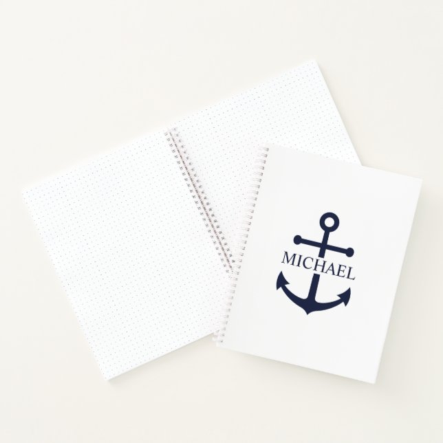 Nautical Navy Blue Anchor Personalised Name Notebook (Inside)