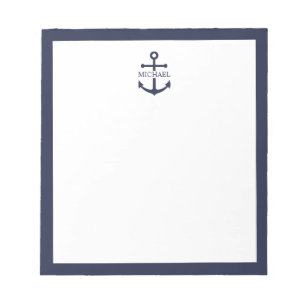 Nautical Navy Blue Anchor Personalised Name Notepad