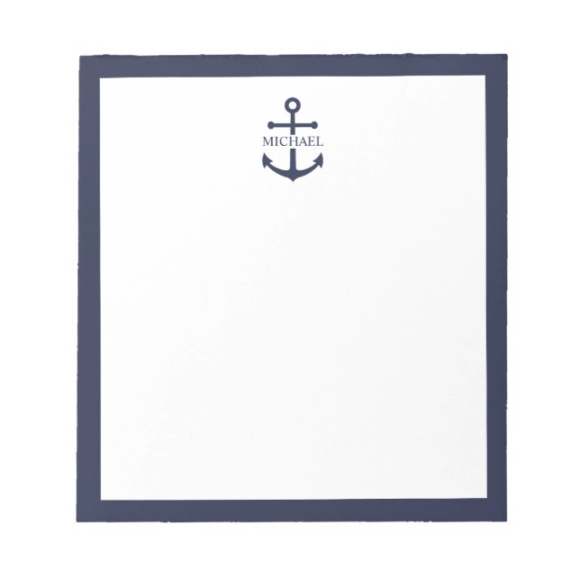 Nautical Navy Blue Anchor Personalised Name Notepad (Front)