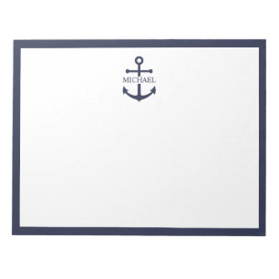 Nautical Navy Blue Anchor Personalised Name Notepad