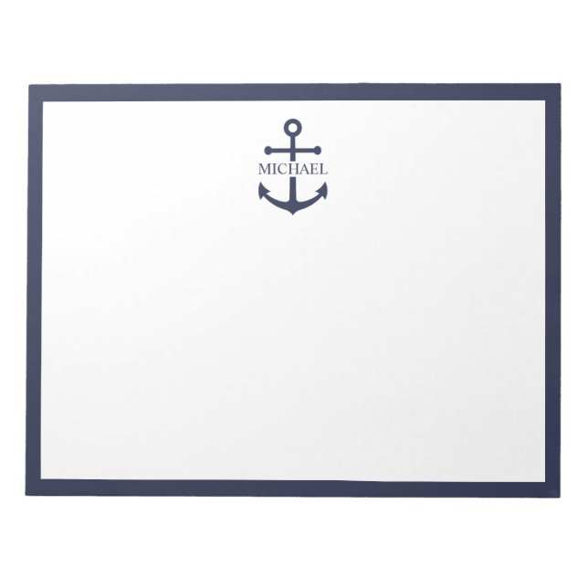 Nautical Navy Blue Anchor Personalised Name Notepad (Front)