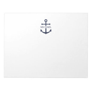 Nautical Navy Blue Anchor Personalised Name Notepad
