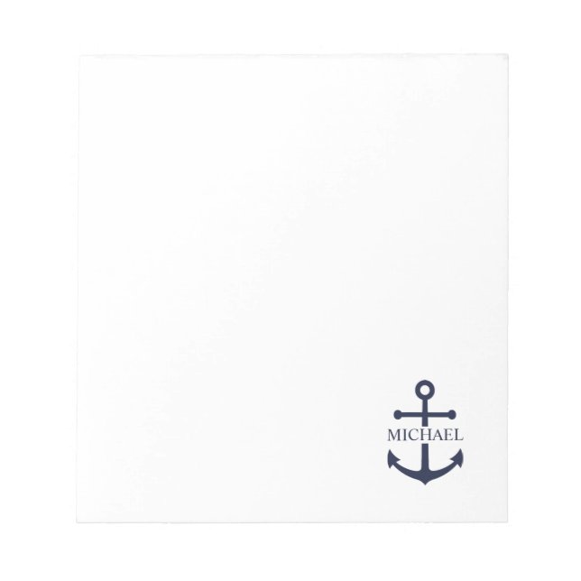 Nautical Navy Blue Anchor Personalised Name Notepad (Front)
