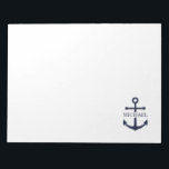 Nautical Navy Blue Anchor Personalised Name Notepad<br><div class="desc">This personalised gift features a navy blue anchor design with custom name in a classic navy serif font.

A thoughtful nautical gift idea for any special occasion.</div>
