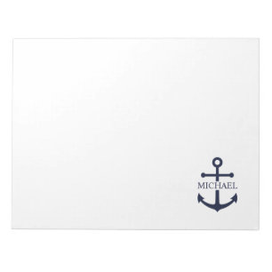Nautical Navy Blue Anchor Personalised Name Notepad