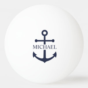 Nautical Navy Blue Anchor Personalised Name Ping Pong Ball
