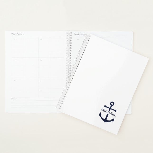 Nautical Navy Blue Anchor Personalised Name Planner (Display)
