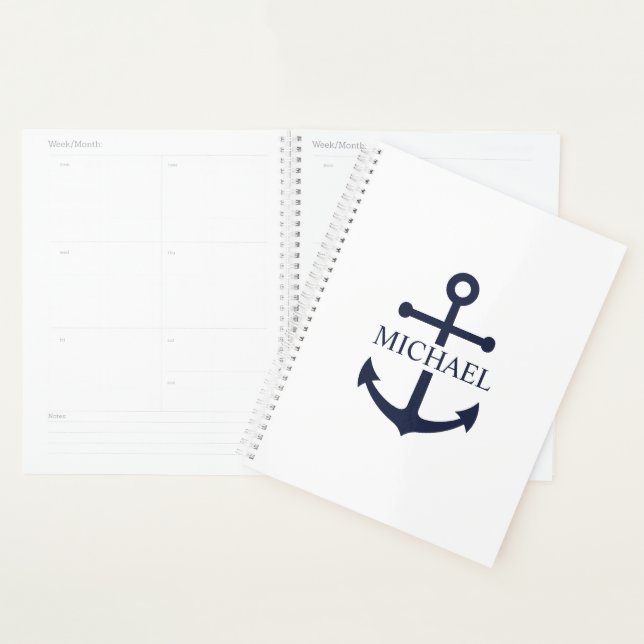 Nautical Navy Blue Anchor Personalised Name Planner (Display)