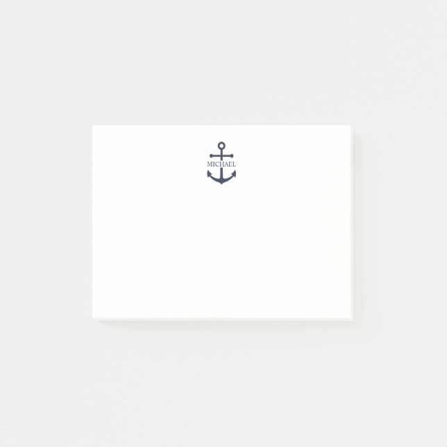 Nautical Navy Blue Anchor Personalised Name Post-it Notes (Front)